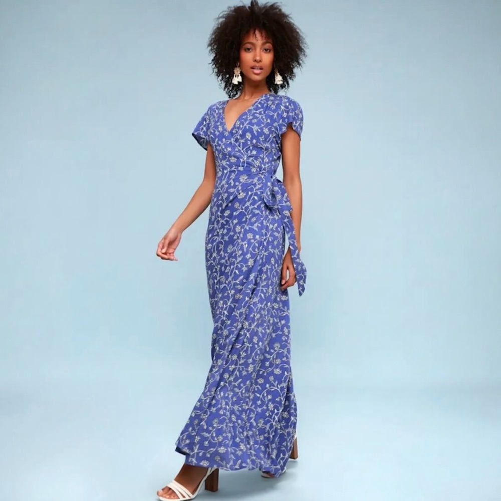 🆕💞Amuse Society “Summer Safari” Wrap Maxi Dress • Blue Floral • SMALL / 38 EU